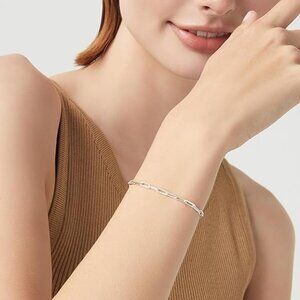 925 Sterling Silver 3mm Paperclip Link Chain Bracelet for Women